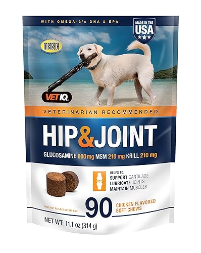 VetIQ Hip & Joint Supplement for Dogs, Chicken Flavored Soft Chews, 90 Count