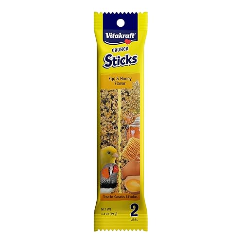 Vitakraft Crunch Sticks Parakeet Treats Egg and Honey Flavor 2 Pack - Long Lasting Seed Stick with Natural Wood Center Clip Holder and Nutritious Ingredients for Happy Engaged Birds