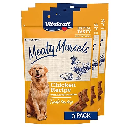 Vitakraft Meaty Morsels Dog Treats – Small-Batch Healthy Snacks for Dogs – Soft Chicken Dog Treat with Sweet Potato – 70% Meat Chewy Treats for Dogs Packed with Flavor (Chicken & Sweet Potato)