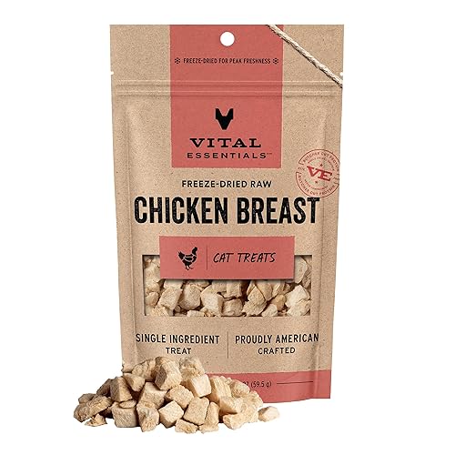 Vital Essentials Freeze Dried Cat Treats | Chicken Breast, Single Ingredient | Premium Quality | Grain Free, Healthy Treats for Cats, 2.1 oz Bag