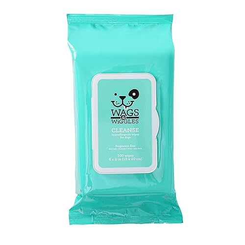 Wags & Wiggles Hypoallergenic Dog Wipes for Sensitive Skin, Fragrance-Free Waterless Cleansing Cloths for Paws, Face, and Dog Body, No SLS, Parabens, or DEA, 100 Count