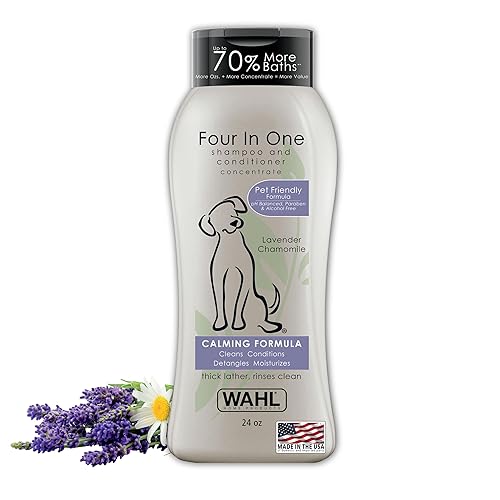 Wahl USA 4-in-1 Calming Dog Shampoo with Lavender Chamomile Scent â Cleans, Conditions, Detangles, & Moisturizes - Pet Friendly Formula - 24 Oz - Model 820000A