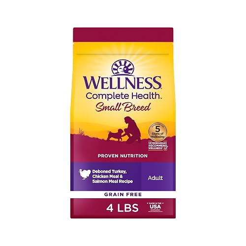 Wellness Complete Health Small Breed Adult Dry Dog Food, Grain Free Kibble, Chicken and Salmon Recipe, 4 lb Bag