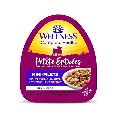 Wellness Petite Entrees Mini Filets Small Breed Adult Wet Dog Food, Grain Free, Natural, Tender Turkey, Green Beans, and White Sweet Potato, 3 oz, Pack of 12 Cups