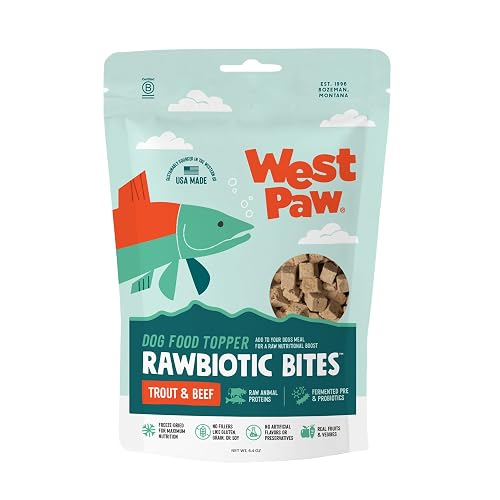 WEST PAW Rawbiotic Bites Beef & Trout – Probiotic Dog Food Toppers for Dry Food, Meal Toppers for Dogs, Perfect for Picky Eaters – Grain-Free, Real Fruits & Veggies - Made in USA - Beef and Trout