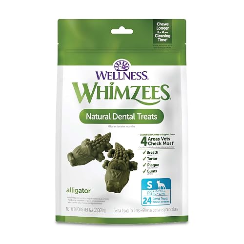 Whimzees Wellness Alligator Natural Dog Dental Treat, Chews, Freshens Breath, Small Size, 12.7 oz Bag, 24 Count