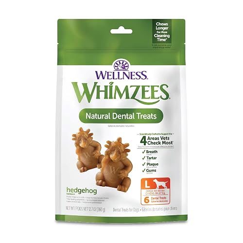 Whimzees Wellness Hedgehog Natural Dog Dental Treat, Chews, Freshens Breath, Large Size, 12.7 oz Bag, 6 Count