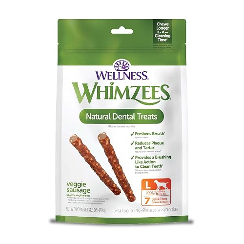 Whimzees Wellness Veggie Sausage Natural Dog Dental Treat, Chews, Freshens Breath, Large Size, 14.81 oz Bag, 7 Count