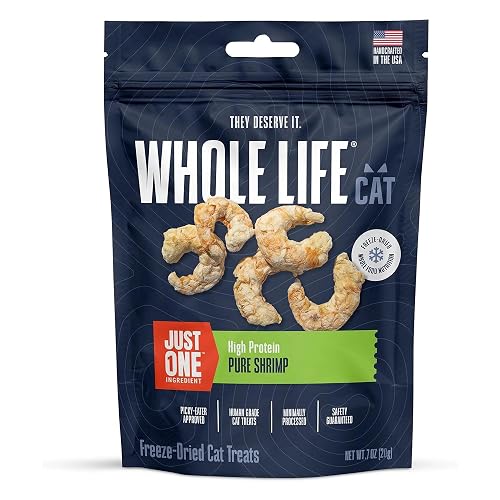 Whole Life Cat Just One Shrimp Freeze Dried Cat Treats - Human Grade High Protein Food, Healthy Training Snacks, Freeze Dried Shrimp Food Toppers, USA Made Natural Treats - .7 oz (Pack of 1)