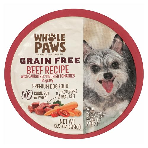 Whole Paws, Grain-Free Wet Dog Food, Beef Recipe with Carrots & Sundried Tomatoes in Gravy, 3.5 Ounce