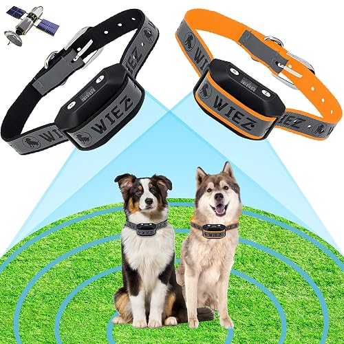 WIEZ GPS Wireless Dog Fence, Electric Dog Fence for Outdoor, Range 65-3281ft, Adjustable Warning Strength, Rechargeable, Pet Containment System, Harmless and Suitable for Most of Dogs(2 Collars)