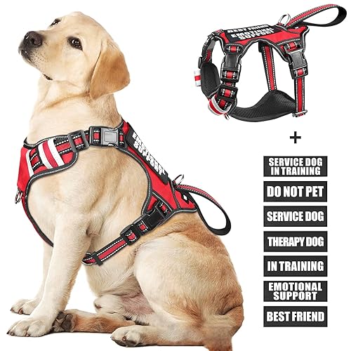 WINSEE Service Dog Vest No Pull Dog Harness with 7 Dog Patches, Reflective Pet Harness with Durable Soft Padded Handle for Training Small, Medium, Large, and Extra-Large Dogs