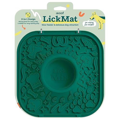WOOF LickMat - Easy-to-Clean Lick Mat for Dogs - Slow Feeder Mat with Non-Slip Design - BPA-Free Silicone Lick Mat - Interactive Dog Toys - Green
