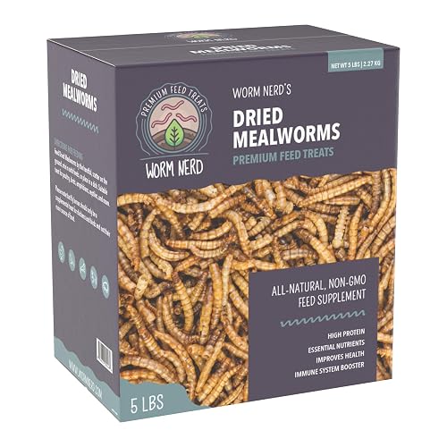Worm Nerd WN60 5LB Dried Mealworms Non-GMO High Protein and Fiber Treat for Chickens, Birds, Reptiles, Amphibians, Fish