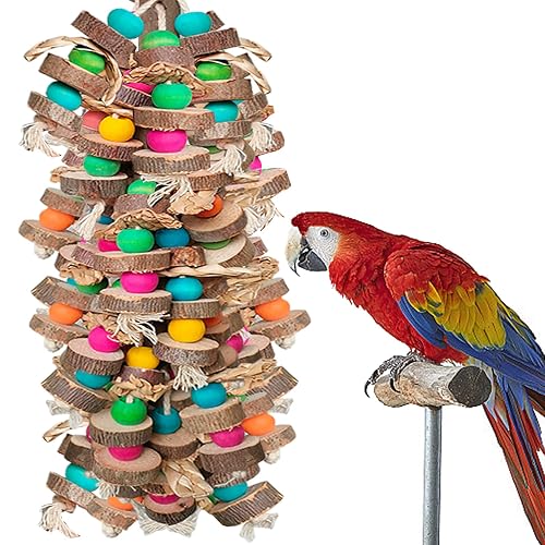 WQY GroceryShop Large Bird Toys for Macaws, Multicolored Wooden Blocks Bird Chewing Toy Parrot Cage Bite Toy for Macaws Cokatoos African Grey and Large Medium Parrot Birds