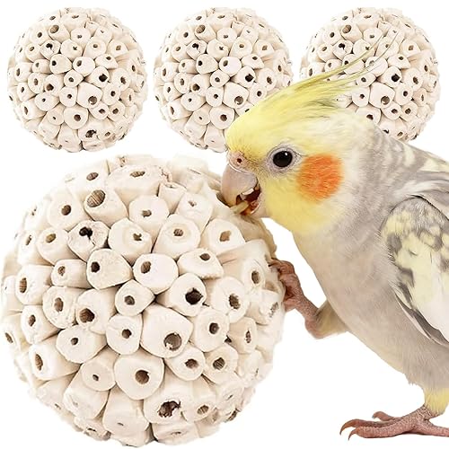 Zephyriel 4PCS Bird Toys Sola Balls 2.36'' - Bird Foraging Toy, Sola Atta Ball, Parrot Chew Shred Toy for Sharpening Claws & Beaks for Cockatiel, Parakeets, Conure, Love Birds, Budgie and Small Birds