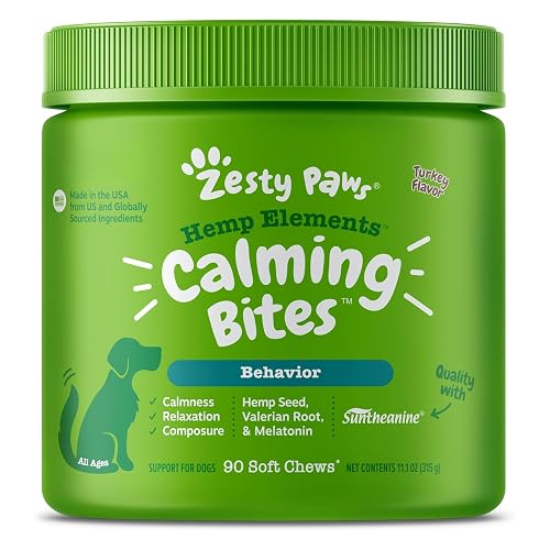 Zesty Paws Hemp Calming Chews for Dogs - Dog Hemp Calming Chews with Melatonin for Dogs for Stress, Travel, Check Ups, Thunderstorms, Separation Anxiety and More - Turkey - 90 Count