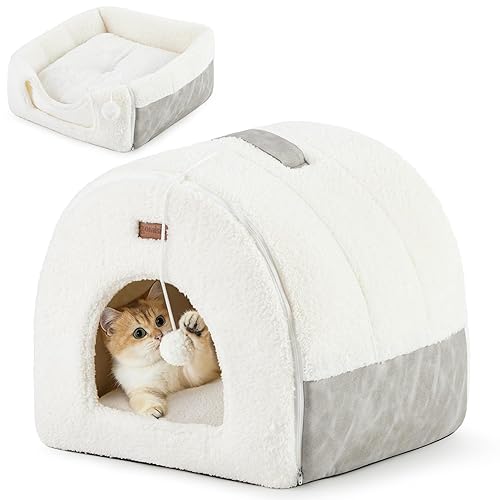 ZOMISIA Cat Bed Cave for Indoor Cats, 2-in-1 Cat Cave for Kittens and Small Pets with Removable Washable Cushioned Pillow, Enclosed Cat Bed Cozy Cat House Hideout with Non-Slip Bottom, 15 Inches