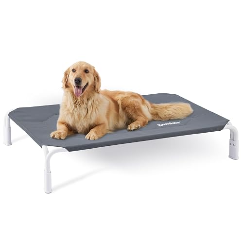 ZOMISIA Elevated Dog Bed Tool-Free Assembly, Outdoor Raised Dog Bed for Large Dogs, Cooling Portable Cot Pet Hammock Bed with Non-Slip Feet & Waterproof Teslin Mesh, 43x30 Inch